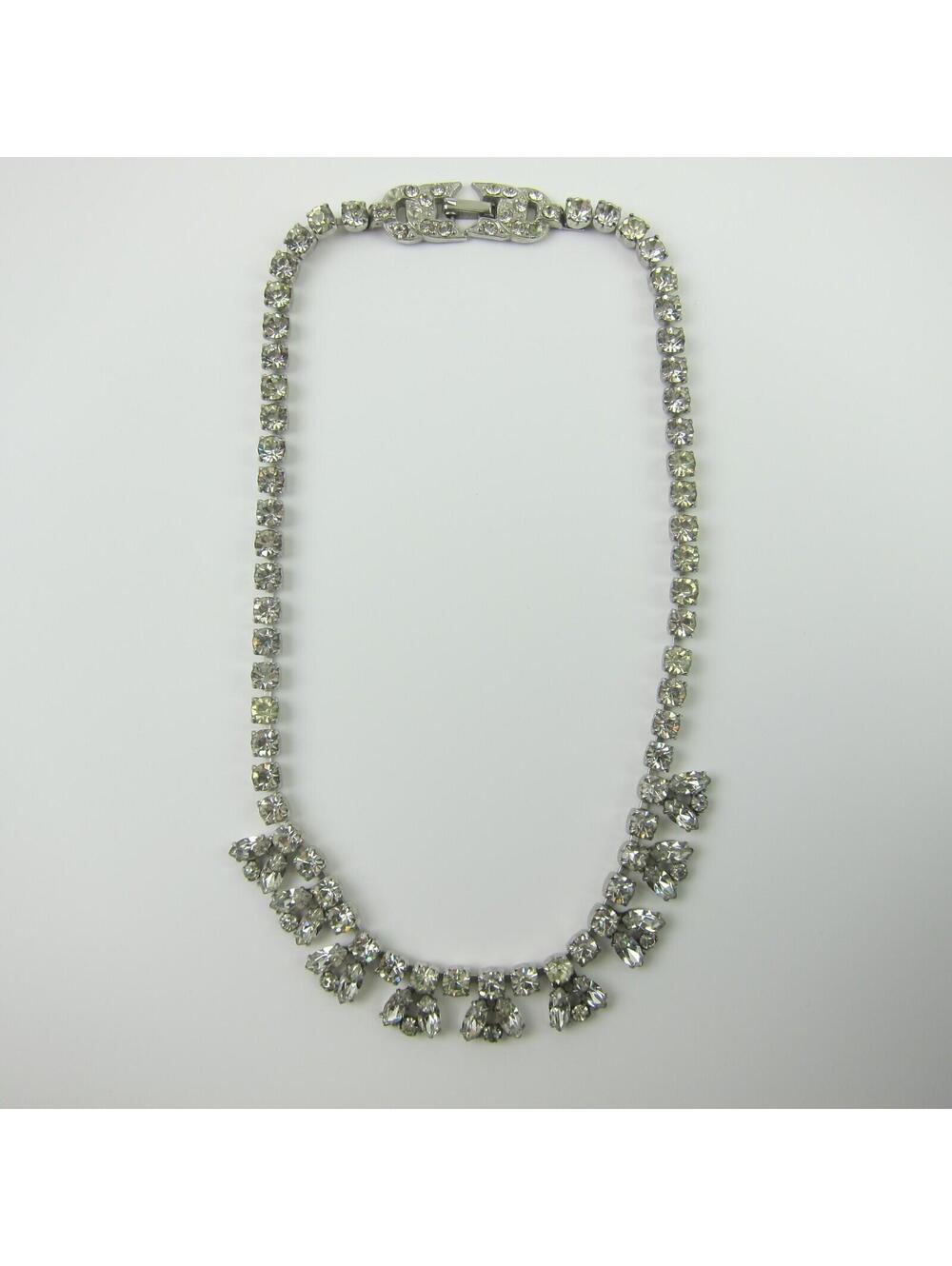Vintage Garne Rhinestone Bib Necklace Statement Retro Costume Estate Jewelry